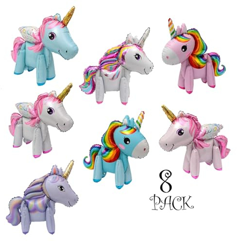 3D Unicorn Balloons for Birthday Party, Wedding, Baby Shower Decoration Supplies, Party Foil Balloon for Children Kids Gift (8 Pack)