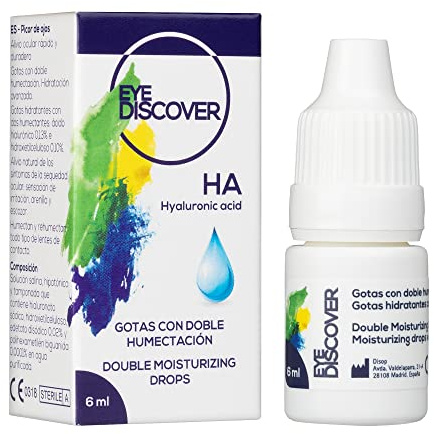 EYE DISCOVER Augentropfen gegen Trockene Augen mit Hyaluronsäure, Benetzungstropfen mit doppelter Befeuchtung, 6 ml