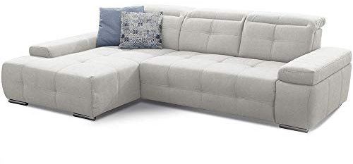 Cavadore Ecksofa Mistrel mit Schlaffunktion, L-Form Sofa mit leichter Fleckentfernung dank Soft Clean, geeignet für Haushalte mit Kindern, Haustieren, 273 x 77 x 173, weiß