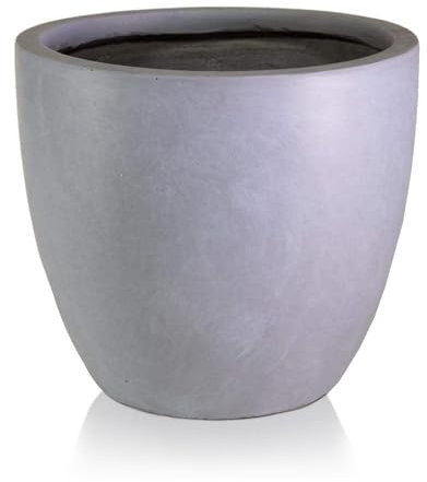 IDEALIST 35cm Flower Pot | Grey Reinforced Stone Egg Pot | Garden Planters with Drainage Holes D35 H32 cm, with Inner Top D31 cm, 21 litres