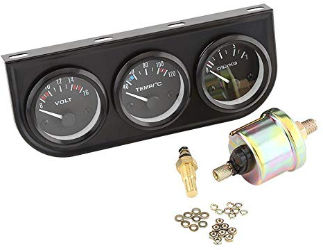 52mm gauge pod,öldruckmesser, 52mm Dreifach-Messgerät Kit, Elektronisches Dreifachmessgeräte 3 in 1 Kombi Messgerät Voltmeter Gauge + Wassertemperaturanzeige + Öldruckmesser mit Sensor für Auto PKW