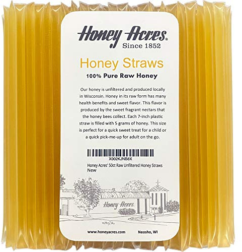Honey Acres' Raw Unfiltered Honey Straws - USA Honey Sticks (Clover, 50 Count)