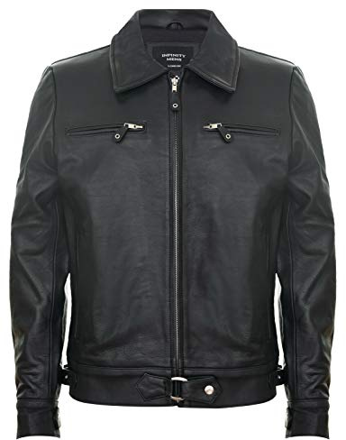 Infinity Leather Giacca Harrington da Uomo Elegante 100% Vera Pelle Nera con Colletto Classico Elegante Stile Motociclista XL