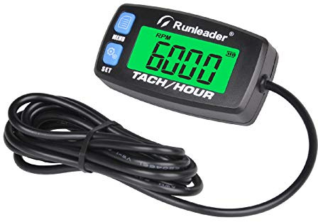 Runleader Digitaler Tachometer-Stundenzähler RPM-Messer (Blauer Knopf) | Hintergrundbeleuchtung,Wechselbarer Akku,Für ZTR-Rasenmäher,Inverter-Generatoren,Luftkompressoren