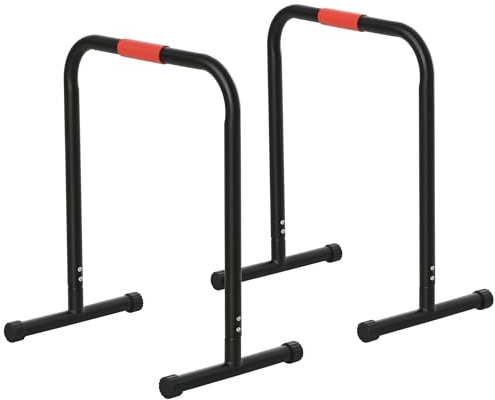 HOMCOM Barras Paralelas Training Soporte con Mango Extra Ancho para Flexiones Inclinadas Musculación Calistenia Dips 63x41x73 cm Negro