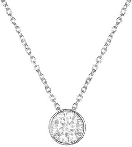 BONNYBIRD® Kristall Kette Silber Damen Edelstahl Halskette mit Schwebendem Stein Anhänger Crystal Weiß Frauen Wasserfest Schmuck Silberkette Layering Silberschmuck