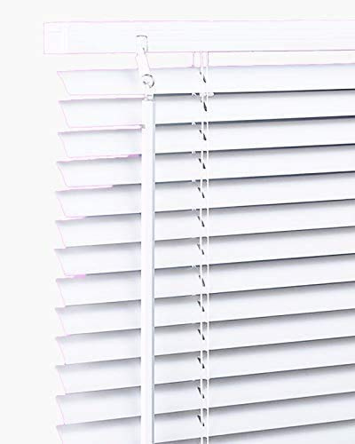 PVC & Wood Wooden Grain Effect Window Venetian Blind Blinds Easy Fit Privacy Curtains Trimmable Fittings Windows Treatment Shutters Twist Open Close (White-PVC, 90 x 150 cm)