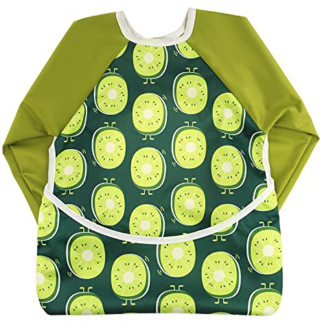 Hi Sprout Infant Toddler Baby Waterproof Sleeved Bib, Bib with Sleeves&Pocket, 6-24 Months (Kiwifruit)