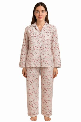 iTRONiK NEW Ladies Brushed Cotton Warm Wyncette Pyjamas Nightwear Sleepwear Size 12-26 (Pink Floral, 12-14)