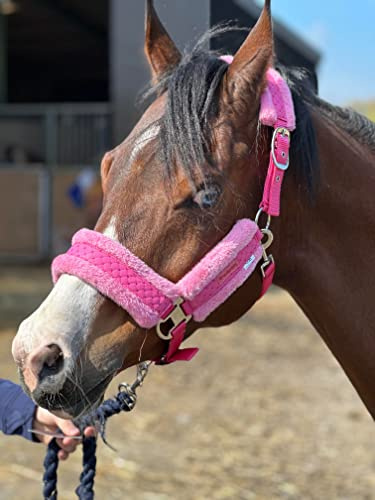 Equipride Glänzendes Halfter mit kleinen Blingy-Sternen, Kunstfell-Innenfutter (voll, rosa)