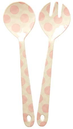 Rice - Melamine Salad Spoon & Fork Pink Dots Print