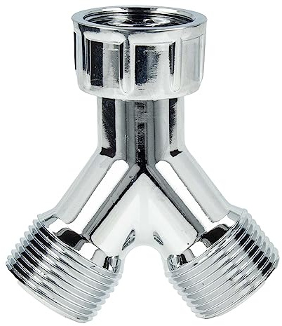 tecuro | 2-Wege-Verteiler Y-Verteiler Gabelstück | für Auslaufventile Wasserhahn | 3/4 Zoll IG (ÜWM) x 3/4 Zoll AG x 3/4 Zoll AG | Messing | glanzverchromt | 48839