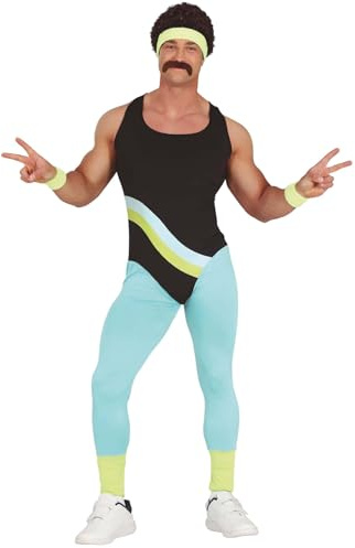MIMIKRY Combinaison de gymnastique fluo des années 80 pour homme - Costume d'aérobic - Mauvais goût - Sport et entraînement, Multicolore, M