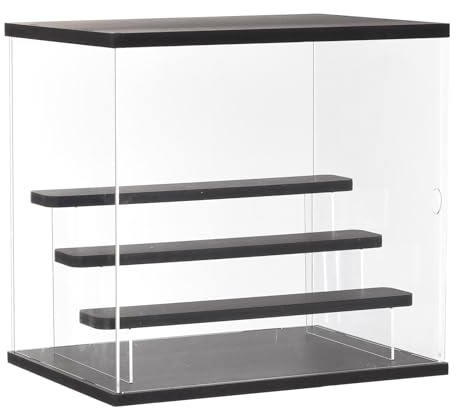 QUARKZMAN Transparent Acrylique Affichage Case avec LED éclairage 3 Niveau Antipoussière Vitrine Assemblage Cube Affichage Boîtes pour Collectables, Action Figurines (12.6x9.45x11.81) Noir