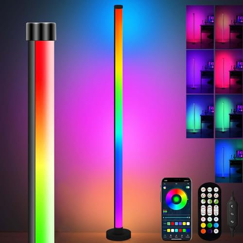 Lampada da Terra Angolare,Moderna lampada da Terra a LED,Piantana Lampada RGB Dimmerabile,Lampada da Terra Dimmerabile,Smart Lampade da Terra Salotto,Modalità DIY Corner Lampada Moderna