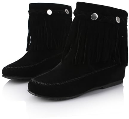 Ulalaza Bottes de cowboy à franges pour femme - Talon compensé caché - Bottines à pompon - Tissu brillant en strass - Cuir nubuck - Housse confortable pour fête de mariage dans la rue