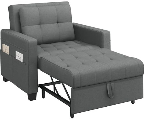 Yaheetech Schlafsessel mit Bettfunktion 3-in-1 Ausziehbares Schlafsofa Umwandelbarer Stuhl Bett Verstellbarer Einzelsessel mit Seitentasche, Liegefläche 190 x 71,5 cm, für kleinen Raum, Grau