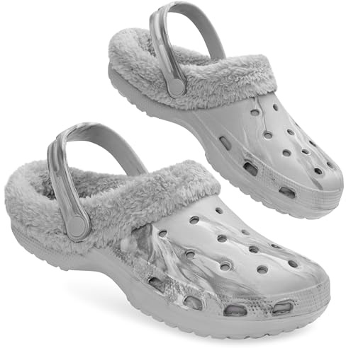 CityComfort Zuecos Invierno con Forro de Sherpa para Hombre - Regalos Hombres (Gris Mármol, 44 EU)