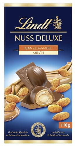 Lindt Schokolade | NUSS DELUXE Tafel Vollmilch Mandel | 110g | Vollmilch-Schokolade mit geröstete Mandeln in feiner Mandelcrème | Schokoladen-Tafel
