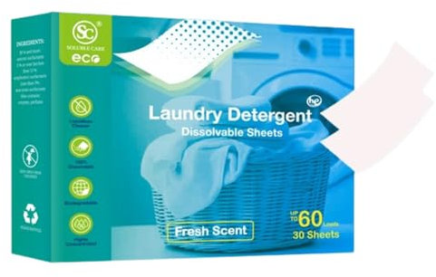 Eco-Friendly Laundry Detergent Sheets 30 Sheets (Up to 60 Washes) – Customizable for Smaller Loads, Convenient, and Optimal Cleaning for a Greener Laundry Routine
