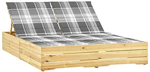Homgoday Doppel-Sonnenliege mit Kissen aus imprägniertem Kiefernholz, Sonnenliegen, Schlafsofa Möbel, Pool-Liege, Sonnenliege für den Garten g