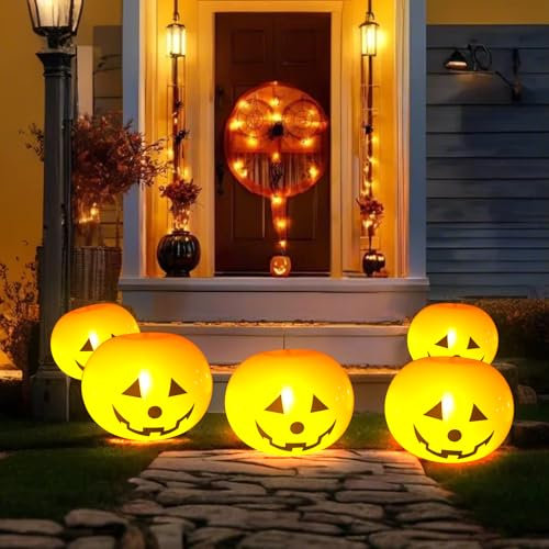 Halloween Deko Outdoor Aufblasbare Kürbisballons Jack O'Laterne mit LED-Licht,Halloween Dekoration Kürbis Lichter Luftballons,Partyballons für Innen Außenbereich Rasen Garten Deko (20pcs mit LED)