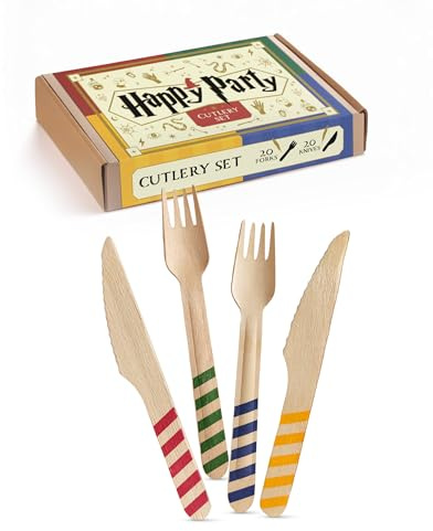 Ensemble de couverts en bois « Happy Party » – Ustensiles de table jetables, fournitures de fête, décorations d'anniversaire ou cadeaux – 40 fourchettes peintes avec les couleurs de l'école de