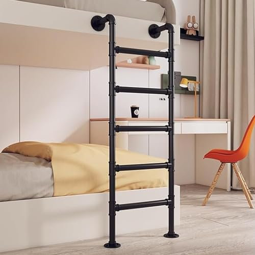 AYVADA Robuste, rutschfeste Etagenbettleiter, Schwarze Schmiedeeisen-Dachbodenleiter, Ausstiegsleiter für Kellerfenster, für Wohnheim, Bibliothek, Außendeck, Wohnmobil, Wohnungen (100 cm)