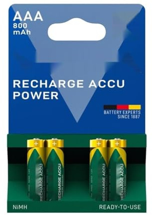 Pila Recargable AAA 800mA, Dimensiones Ø10,5x44,5mm, Ideal para Dispositivos electrónicos y Juguetes. Blister de 4 Unidades.