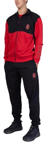 hermet Milan, Tuta da Casa da Uomo, Pigiama Homewear in Felpa Garzata, Felpa con Full Zip e Pantalone con Coulisse in Vita, con Logo del Milan, Nero, Taglia L