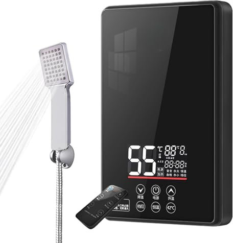 NURTWAKY Electric Water Heater Tankless with Shower Head Instant Hot Water Heater with Temperature Display for Shower bethroom Indoor 3000W