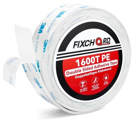 FIXCHORD 3M 1600T PE Nastro Biadesivo Extra Forte, Nastro di Montaggio, Impermeabile, Nastro Adesivo per oggetti, Fissaggio Oggetti, Quadri, DIY, Decorazioni 3m*30mm