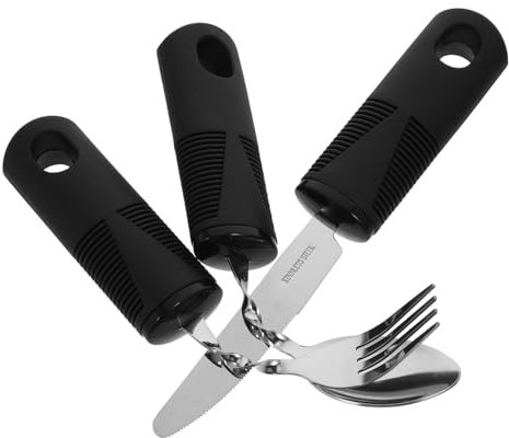 KOMBIUDA 3pièces Couverts Adaptatifs Acier Pour Adultes Ensemble Cuillère Fourchette Et Couteau Anti-tremblement Ustensiles Courbés Et Pliables Pour Personnes Âgées