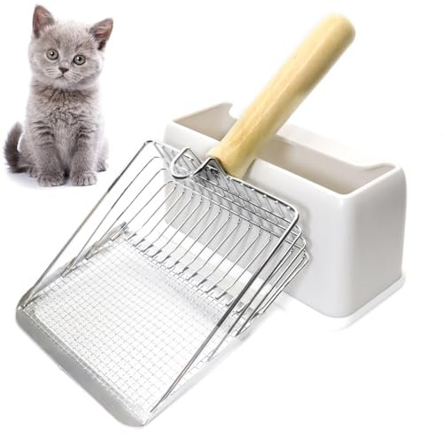 FULUDM Katzenklo Schaufel Katzenstreuschaufel Katzenschaufel mit Behälter - Katzenstreuschaufel Metall mit Halter Schaufel für Katzentoilette Katzenklo