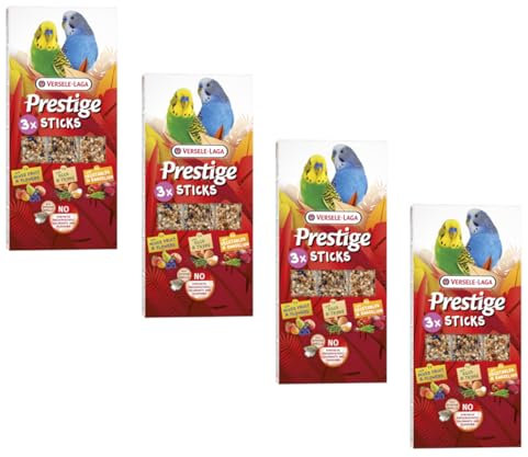 Versele-Laga Prestige Sticks Periquitos Triple Variety | Pack de 4 | 4 x 90 g | Snack para periquitos pequeños | Frutas & Flores, Verduras & Diente de León, Huevo & Tomillo