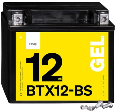 Denagi 51012 GEL BTX12-BS Motorradbatterie 12V 12Ah, Ersetzt YTX12-BS, wartungsfrei versiegelt vorgeladen