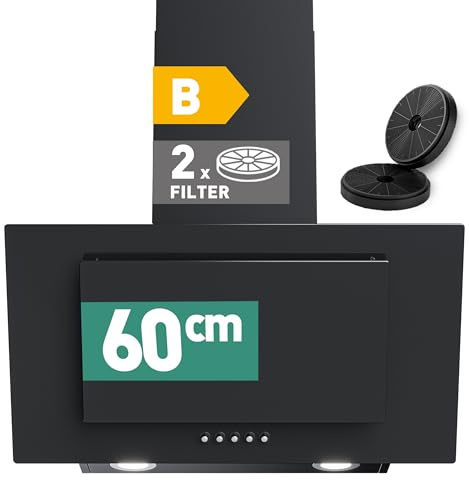 HEINRICHS Dunstabzugshaube, 60cm Abluft/Umluft-Dunstabzugshaube, 300m³/h Saugkraft, platzsparend, mit LED Beleuchtung, 3 Geschwindigkeitsstufen, inkl. Aktivkohlefilter, 69W Leistung, Schwarz