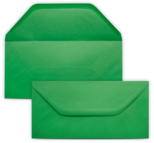 50 Briefumschläge DIN Lang Grün - 11,0 x 22,0 cm - Kuverts mit 80 g/m² - Nassklebung mit gerader Klappe - Umschläge ohne Fenster - Colours-4-you