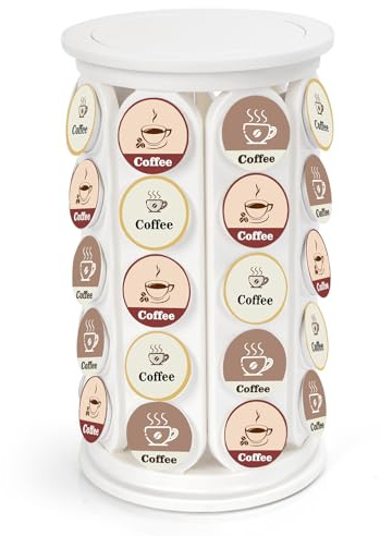 SAVORLIVING Kaffee Kapselhalter, Kapselhalter Rotierend für K-Cup Kaffeepads, Drehbar Kaffee Kapselständer für 40 Kapseln, Stillvoll Design für Küche, Abnehmbar (Weiß)