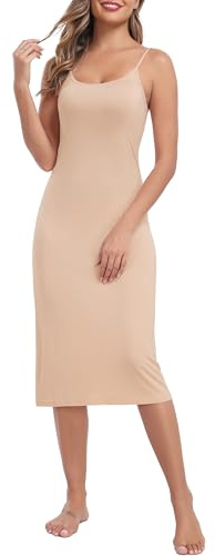 Lovasy Women's Full Slip for Under Dresses Cami Slip Mini Dress Adjustable Straps Basic Long Full Slips Nightgown Nude,X-Large