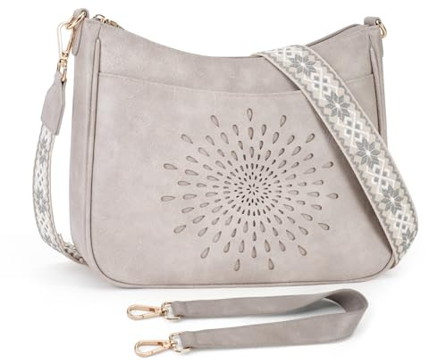 APHISON Klein Umhängetasche Damen Crossbody Bag das Sonnblumen-Lochmuster mit Breitem Gurt Schultertasche veganem Leder blau Handtasche Tasche mit Abnehmbarem Schultergurt Kartenschlitz Reisetasche