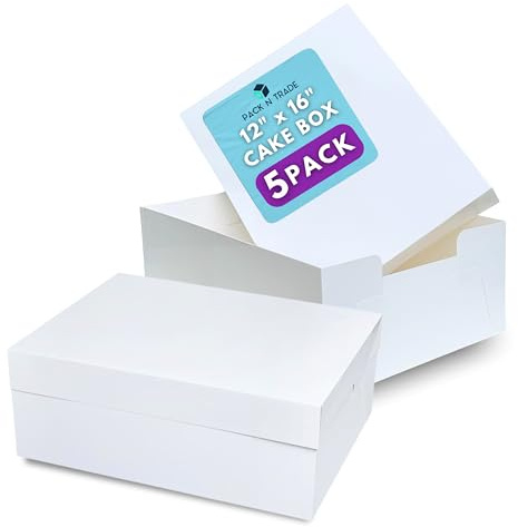 Pack N Trade Oblong Cake Box 16x12x6 with Lid – 5 Pcs Durable White Rectangle Container for Cakes & Tray Bakes – Easy Assemble, Ideal for Events & Celebrations