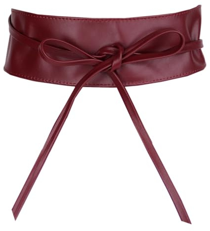 MIRROSI Taillengürtel Wickelgürtel aus Echtleder, Schleife mit breitem Bund (mit breitem Bund zum Wickeln (7cm Breit, 265cm lang) OBi Gürtel, Bindegürtel, Schnürgürtel, Wickelgürt (Bordeaux)