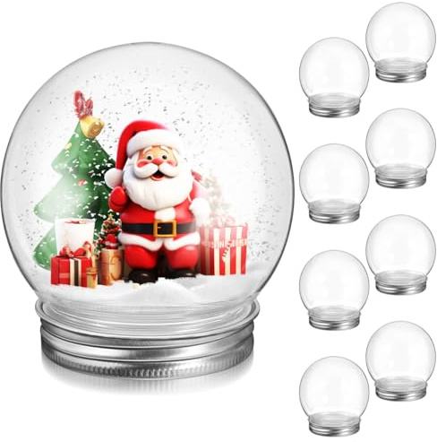 VANZACK Schneekugel Set 9-Teilig Zum Selbermachen Mit 9.1Cm Kunststoff Kugeln Und Schraubdeckel FüR Kreative DIY Bastelprojekte Und Weihnachtsdekorationen