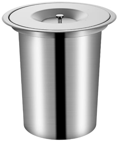 Pattumiera da Incasso per mobili da Cucina, in Acciaio Inox, con Coperchio Basculante, da appoggio, da Incasso, con Coperchio Superiore, Superficie Spazzolata, Rotonda, 12 l