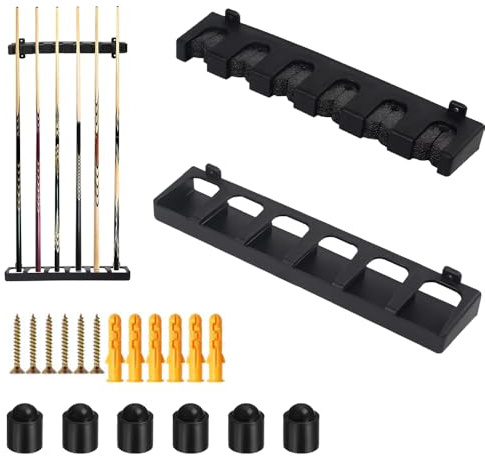 YGCQFH 6 Queue Billard Queue Halte zur Wandmontage–inklusive 6 Schutzhüllen für Poolqueues, Poolqueuehalter zur Aufbewahrung von Billardqueues, platzsparendes Zubehör für Billardzimmer & Club