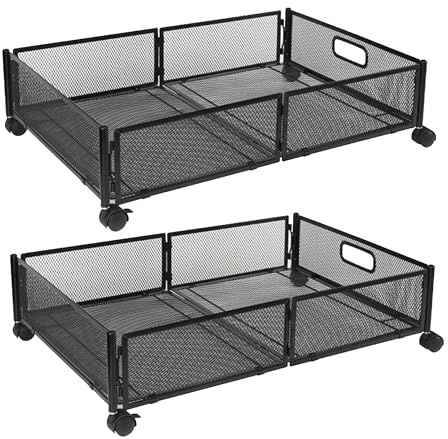 Contenitori Di Stoccaggio In Metallo Sotto Il Letto Con Ruote - Organizer Per Cassetti Sotto Il Letto Pieghevole Senza Attrezzi Per Vestiti, Scarpe, Giocattoli E Biancheria Da Letto black 2P