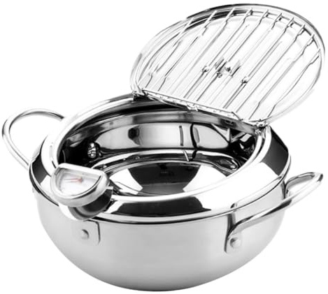 TOYANDONA Freidora de Inoxidable con Termómetro Olla para Freír Portátil y Control de Temperatura Compatible con Cocina de Inducción Gas y Eléctrica para Uso Doméstico