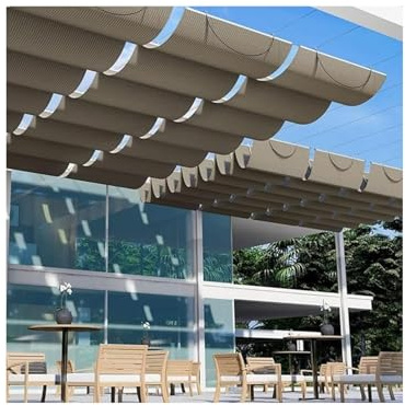 Sonnensegel, einziehbar, wasserdicht, UV-blockierend, Pergola-Markise, U-förmiges Wellendesign, Ersatz-Markise für Terrassen, 1,6 m x 11 m