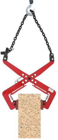 Hebeklemme für Steine - Verstellbare Steinklemme 30-51cm, 350kg Tragkraft, Schwerlast Hebezange mit Gummi-Chuck & Kette, Für Bagger & Kran (Rot)